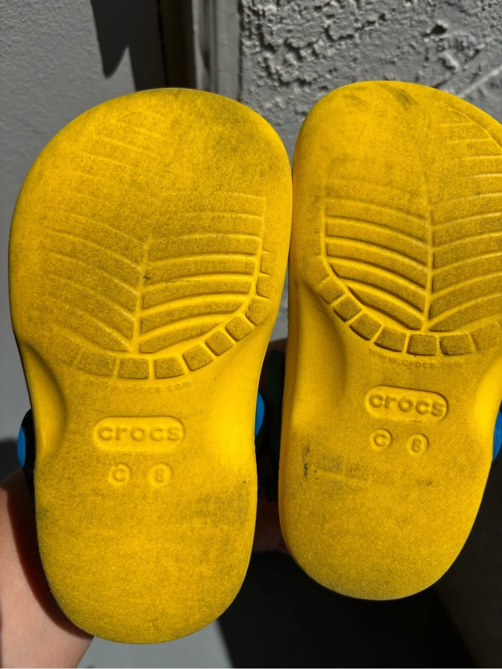 CROCS Kids Yellow Minion Clogs with Blue Heel Strap